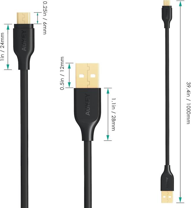 Actual product image Aukey Micro USB Gold (1 m, USB 2.0)