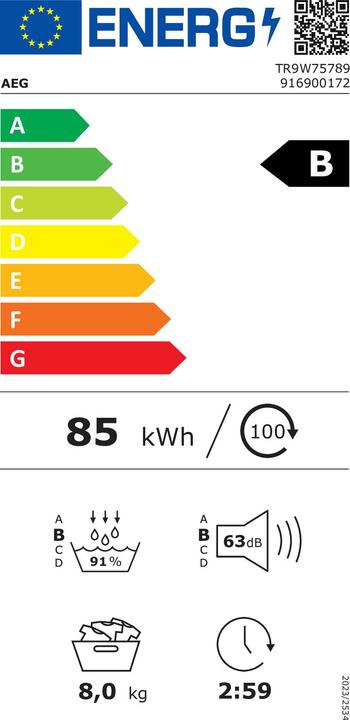Energie-Label AEG TR9W75789 (8 kg, Rechts)