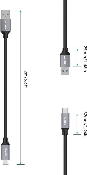 Produktbild Aukey USB Type-C Nylon (2 m, USB 3.0)