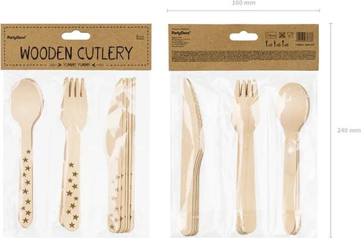 Produktbild Partydeco Besteck aus Holz - Goldene Sterne (18St.) (18 x)