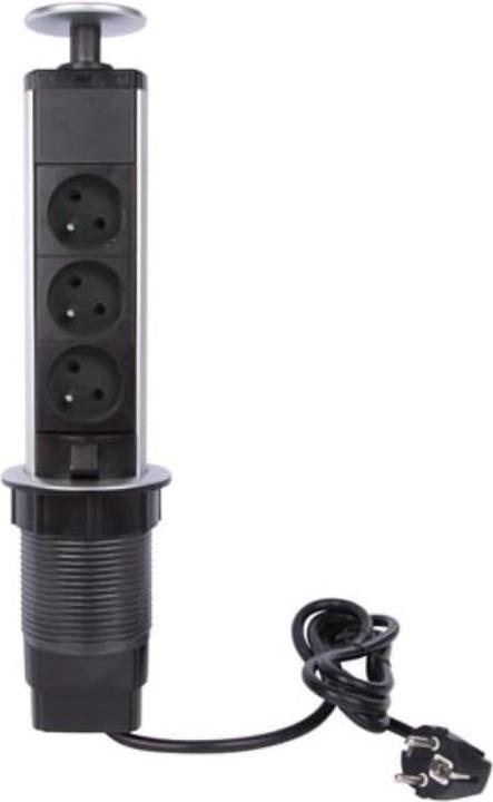 Produktbild Velleman 3-Fach-Steckdosenturm - Versenkbar - Stecker-Typ E (Französisches System) (3 x, CEE 7/5, 1.40 m)