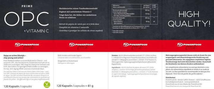 Nutritional values and ingredients PowerFood One Opc (120 Piece, Capsules, 585 g)