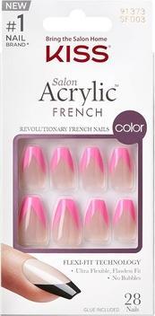 KISS Adhesive nails Salon Acrylic French Color - Squared 28 pcs (Light Pink Medium Size Coffin Shape)