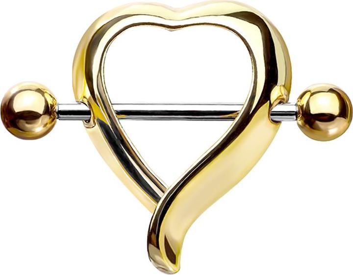 Star Piercing Barbell silber mit zwei Kugeln vergoldet Herz (Chirurgenstahl 316L, Messing)