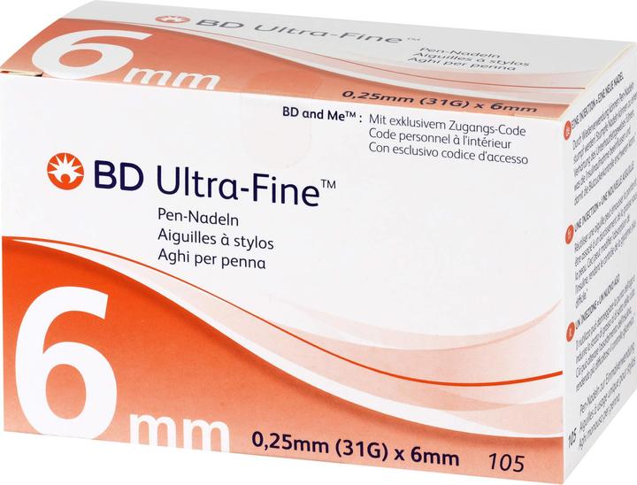 Produktbild BD ULTRA-FINE Pen-Nadeln 0,25 mm (31G) x 6 mm, 105 St KAN (Pen Nadeln + Einmalkanülen)