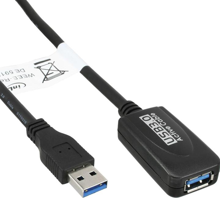 Image du produit InLine USB 3.0 extension active mâle A vers femelle A noir 5m (5 m, USB 3.2 Gen 1)