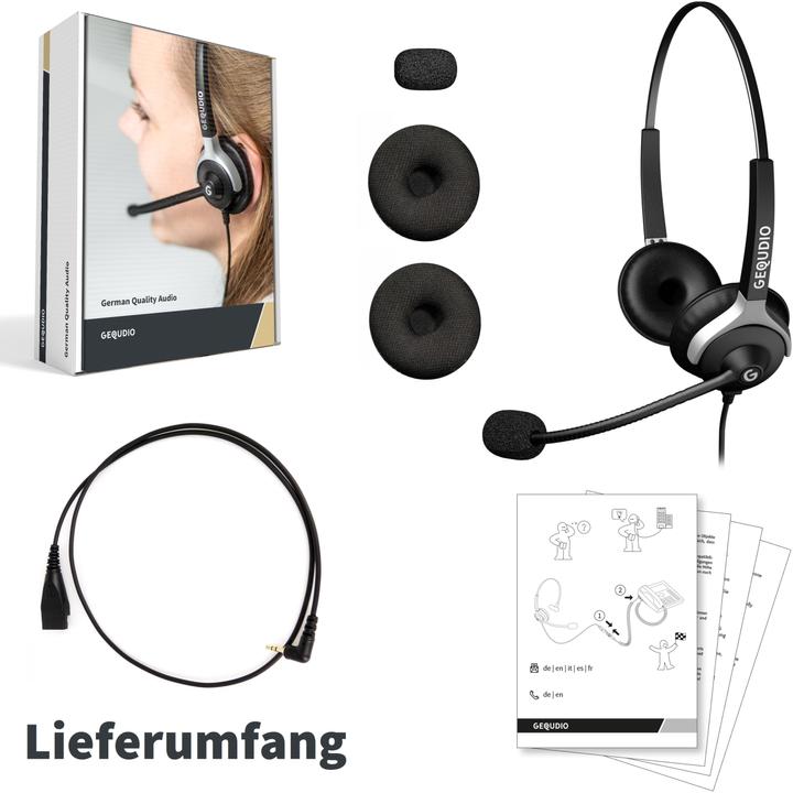 Produktbild Gequdio Headset 2-Ohr mit 2,5mm Klinke kompatibel für Gigaset/Cisco-SPA/Panasonic (Kabelgebunden)