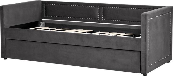 Actual product image Beliani Daybed extendable corduroy dark grey slatted frame 90 x 200 cm MIMIZAN (90 x 200 cm)