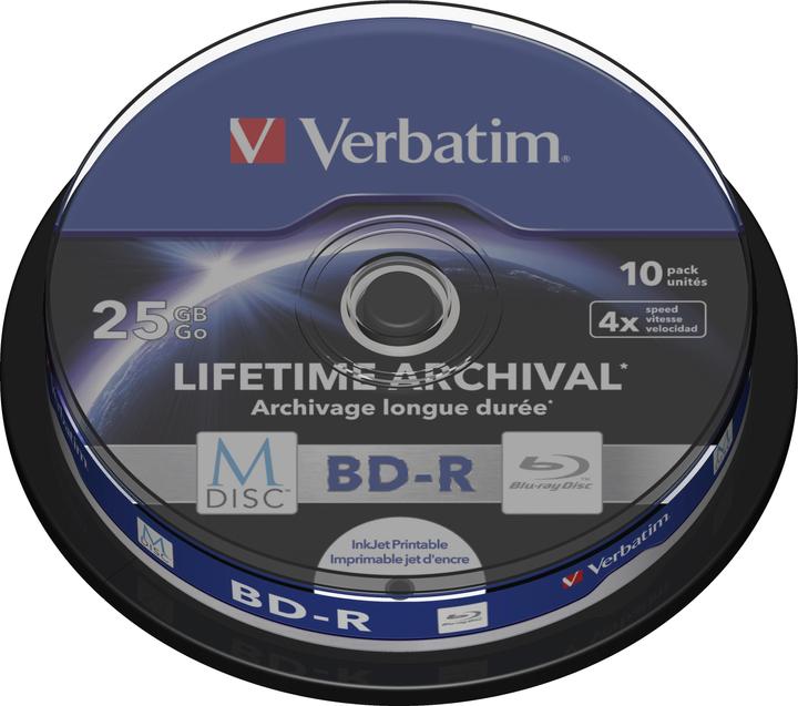 Actual product image Verbatim 1x10 M-Disc BD-R BluRay 25GB 4x Speed Cakebox printable (10 x)