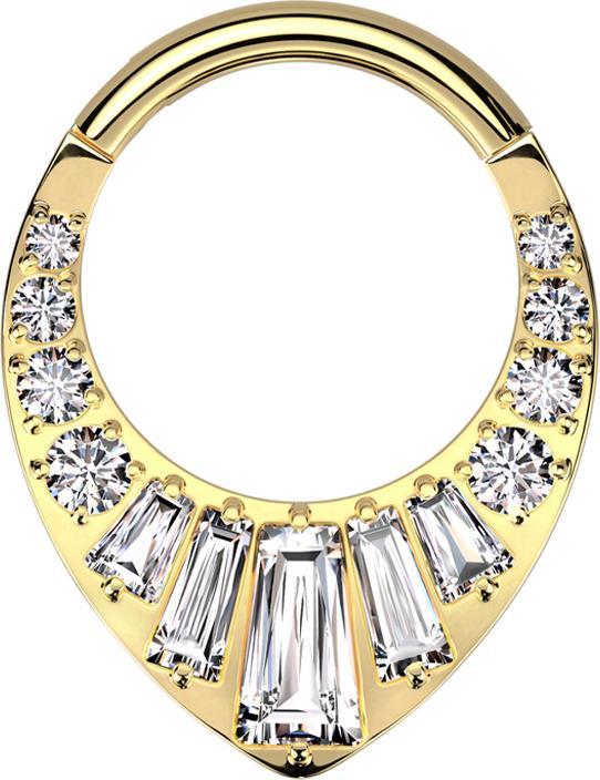 Image du produit Star Piercing Micro anneau segment pliable plaqué or cristaux ronds et baquette argent (Titane G23)