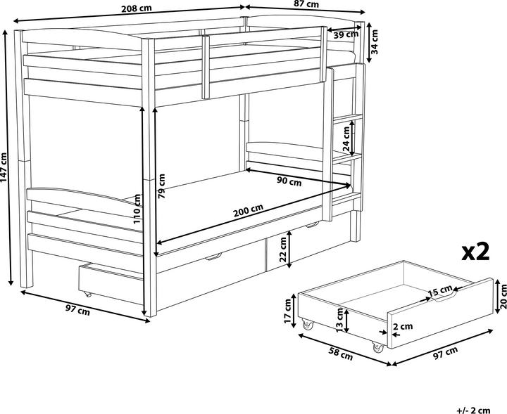 Actual product image Beliani Loft Bed Wood with Bed Drawer White 90 x 200 cm REGAT (90 x 200 cm)