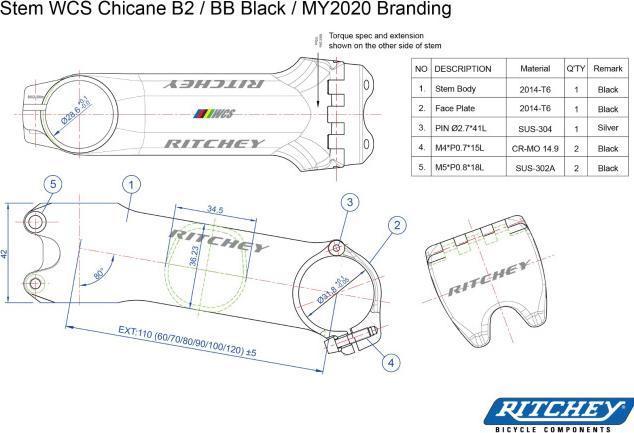 Actual product image Ritchey Stem WCS Chicane B2 BB (120 mm, 31.80 mm)
