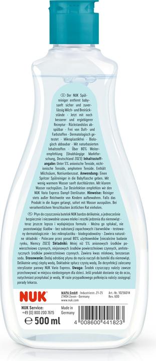 Image du produit NUK Nettoyant vaisselle 500ml pour bouteilles/ventouses (Liquide)