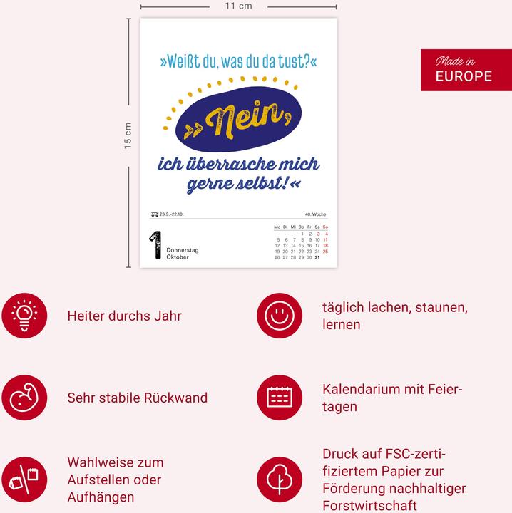 Valori nutrizionali e ingredienti Harenberg Lange Rede kurzer Gin Tagesabreisskalender 2026 - Der Sprüche-Kalender (11 x 14 cm, Tedesco)