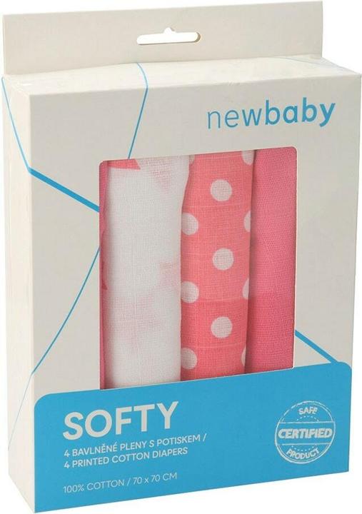 Produktbild New Baby Neu Baby Softy gedruckt Baumwolle Windeln 70 x 70 cm 4 Stück rosa und weiss (70 cm)