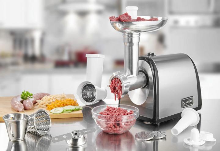 Produktbild Westfalia Edelstahl Fleischwolf mit Spritzgebäckvorsatz und Gemüseschneidaufsatz