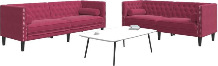 Produktbild VidaXL Chesterfield Sofa Set mit Nackenrollen Sofagarnitur 2-tlg. Weinrot Samt (Chesterfield)