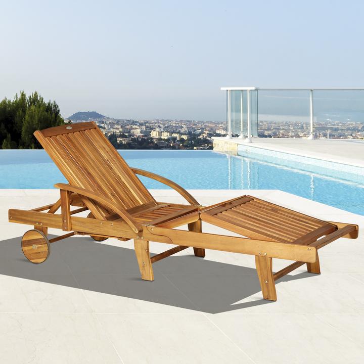 Produktbild Outsunny Klappbarer Gartenliegestuhl aus Tannenholz (195 cm)