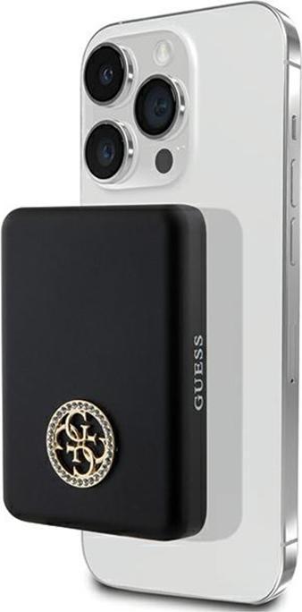 Actual product image Guess Powerbank indukcyjny 5W GUPBM3AL4DMK 3000mAh czarny/black MagSafe 4G Strassed Metal Logo (3000 mAh, 5 W)