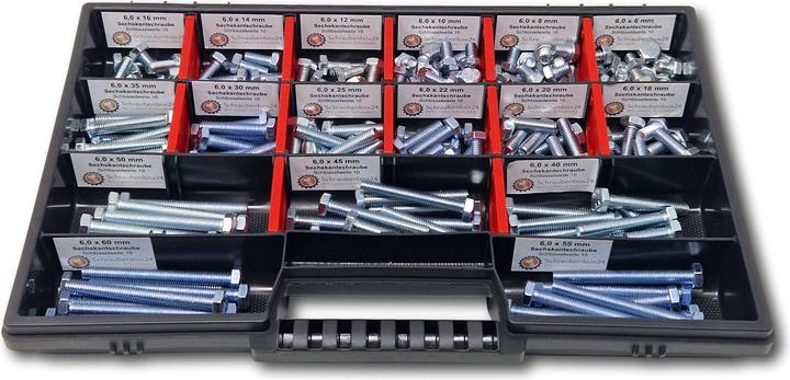 Actual product image Schraubenbox24 Hexagon bolts assortment M6 // 6mm-60mm 200 pcs screw box DIN 933/ISO4017 (200 Screws per piece)