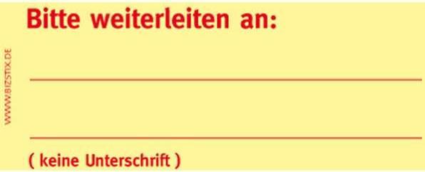 Produktbild Bizstix Haftnotizen 75x35mm gelb 'Bitte weiterleiten an' VE=5 Blöcke