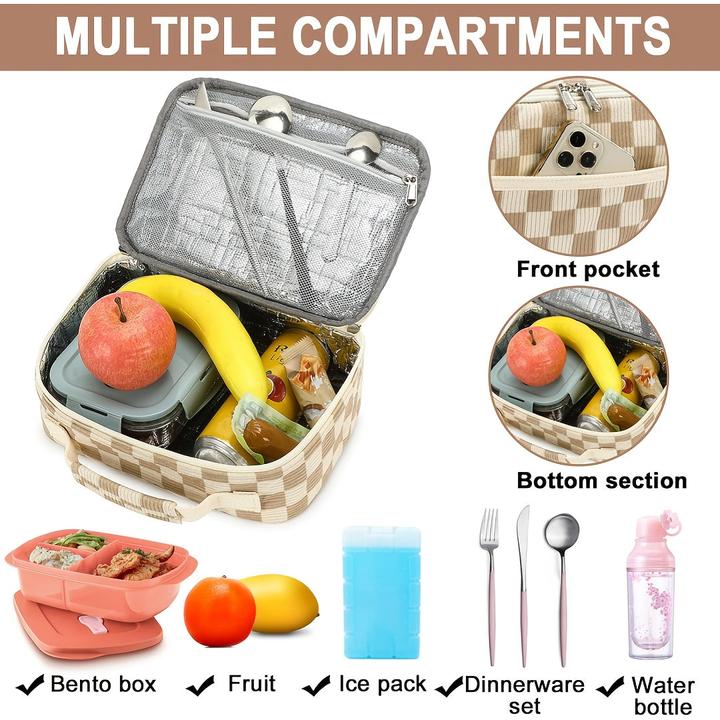 Produktbild Only-Bags.Store Grosses Fassungsvermögen Chic Cord isolierte Lunch Bag mit kariertem Design - auslaufsicher und