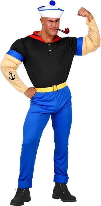 Image du produit Widmann Costume de marin Popeye avec chemise à manches musclées, pantalon avec ceinture, casquette (S)