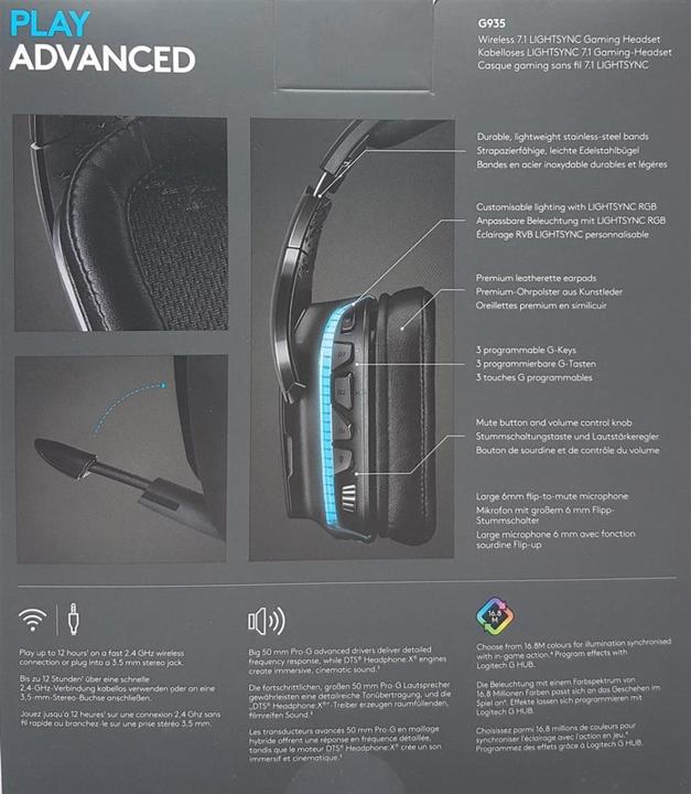 Image du produit Logitech G G935 Son surround sans fil 7.1 LIGHTSYNC pour les jeux - 2,4 GHz - EMEA (Sans fil)