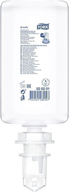 Immagine prodotto Tork 520201, Mani, Sapone in schiuma, Trasparente, 1000 ml, 1,03 kg, 92 mm (Sapone liquido, 1000 ml)