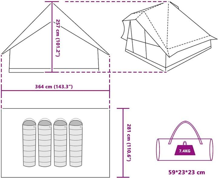 Produktbild VidaXL Familienzelt Tipi Grün 10-Personen Wasserfest (7.40 kg, 9+ Personen)