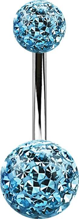 Star Piercing Banane silber mit zwei Kristall Kugeln aqua Epoxy Schutzschicht (Chirurgenstahl 316L)