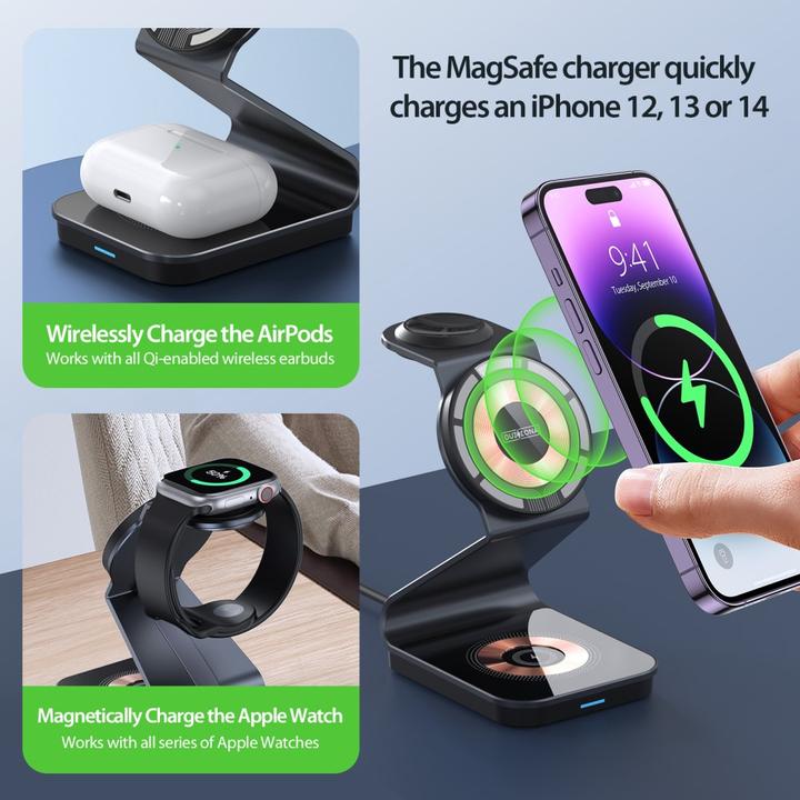 Actual product image Duzzona 3 in 1 MagSafe QI Wireless Multi Charging Station 15W (15 W)