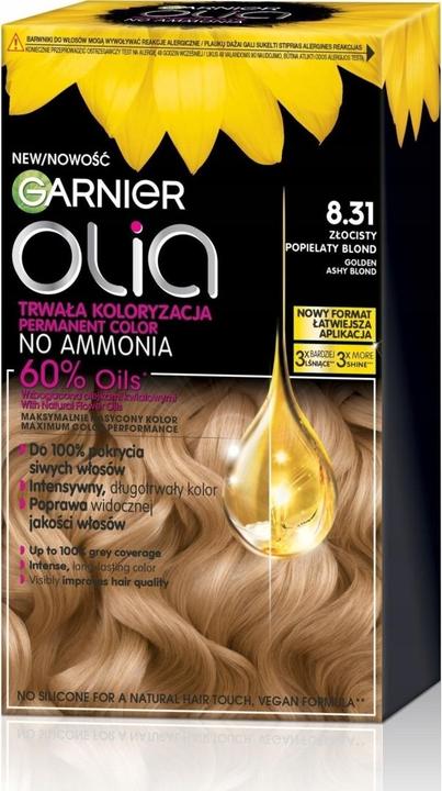 Actual product image Garnier Olia Hair Color 831 Golden Ashy Blonde (Golden ash blonde, Nº 831)