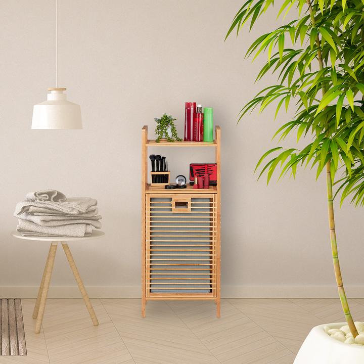 Actual product image Relaxdays Bathroom Shelf with Hamper (40 x 30 x 95 cm)
