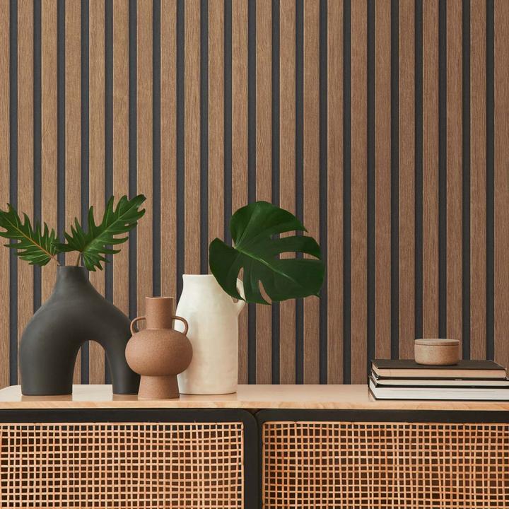Produktbild Trenddeko Tapete Holzoptik Braun Vliestapete 3D Holzpaneele skandinavisch modern (53 x 1005 cm)