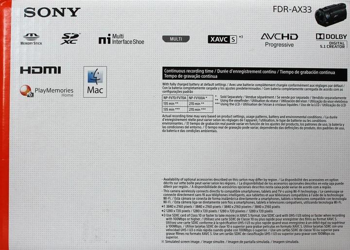 Immagine prodotto Sony Fdr Ax33 (8.29 Mpx, 25p, 10 x)