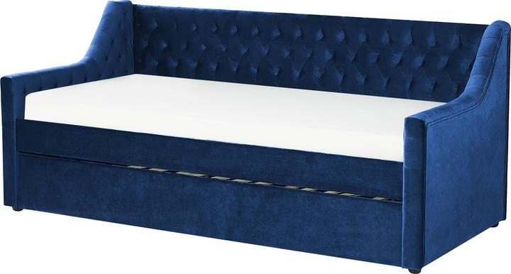 Actual product image Beliani Daybed extendable velvet fabric navy blue slatted frame 90 x 200 cm MONTARGIS (90 x 200 cm)