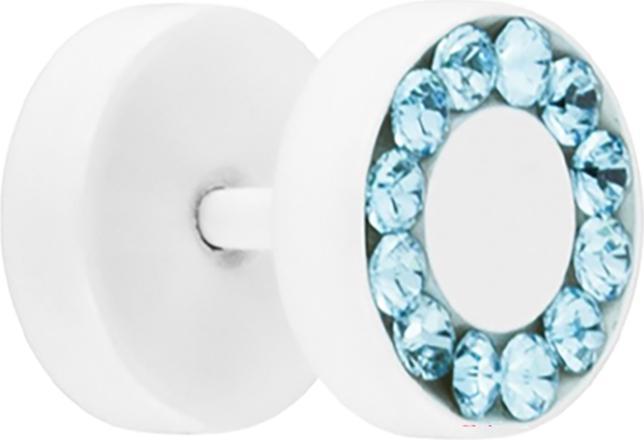 Star Piercing Fake Plug Pure White mit Swarovski Kristall aqua (ohne Messing, Chirurgenstahl 316L)