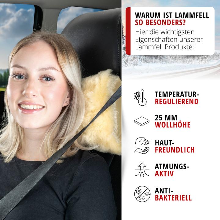 Produktbild Walser Nackenstütze Mila aus Lammfell, Nackenkissen-Auto, Lammfell-Reisekissen beige
