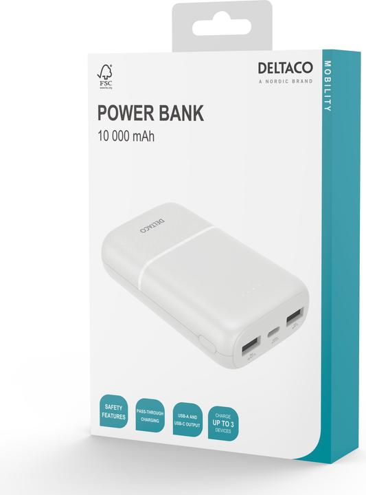 Produktbild Deltaco Powerbank 10,000 mAh, 2x USB-A, 1x USB-C (10 mAh)