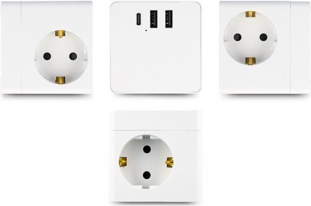 Productafbeelding Delock Stopcontactkubus met verlengkabel 3-voudig met kinderslot en USB-oplader 1,5m kabel (3 x, CEE 7/3, 1.50 m)