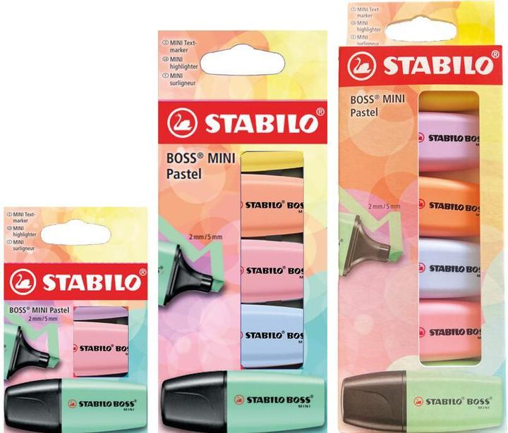 Immagine prodotto STABILO Boss Mini Pastell 6er Etui (rosa e menta, Albicocca, Giallo, Lilla, Blu nuvoloso, 5 mm, 6 x)