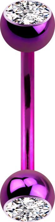 Star Piercing Micro Banane violett mit zwei Kugeln und Kristall silber (ohne Messing, Titan G23)