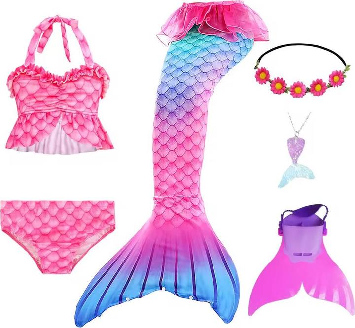 Produktbild Out of the blue 6-teiliges Meerjungfrau Badeanzug-Set mit Monofin-Flosse – Für kleine Wassernixen 130 cm