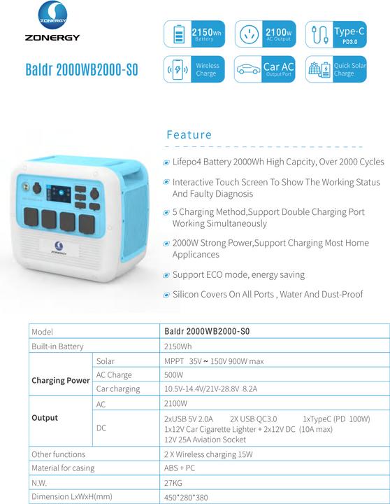 Actual product image Zonergy Baldr 2000WB2000-S0 (2150 Wh, 27 kg)