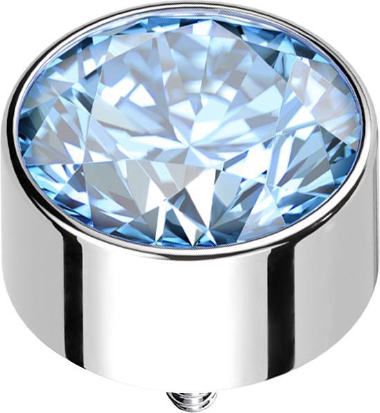 Star Piercing Dermal Anchor Zylinder hoch silber mit Kristall aqua (ohne Messing, Titan G23)