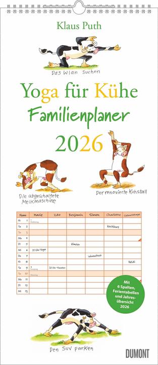 Produktbild YogafürKüheFamilienplaner2026-Wandkalender-Familien-Kalendermit6Spalt (22 x 49 cm, Harter Einband, Deutsch)