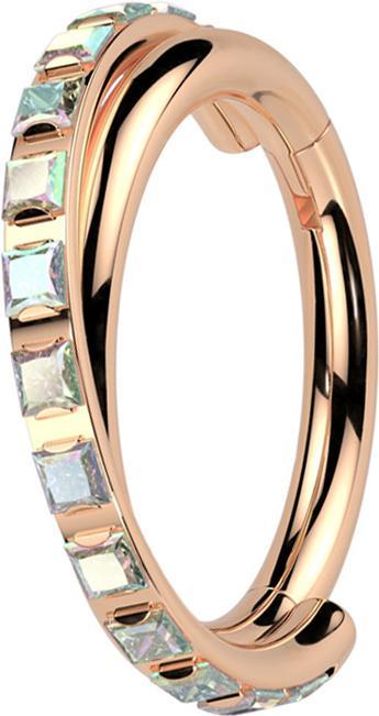 Produktbild Star Piercing Micro Segmentring klappbar rosegold gekreuzt seitlich quadratische Kristalle multicolor (Titan G23, ohne Messing)