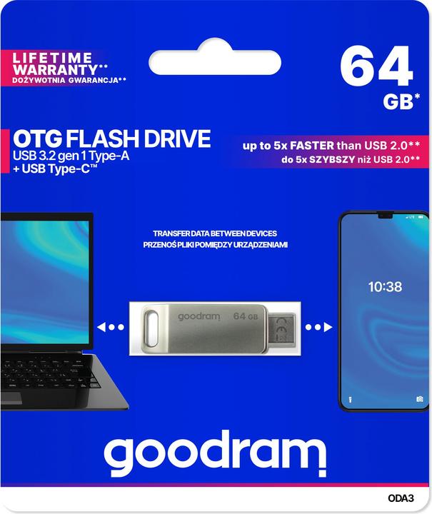 Image du produit Goodram Clé USB ODA3 USB Type-A / USB Type-C 3.2 Gen 1 (3.1 Gen 1) (64 Go, USB-A, USB-C)