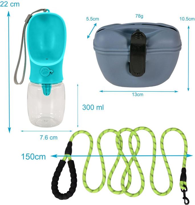 Produktbild Intirilife Hundeleinen Set Blau: Leckerlibeutel & Trinkflasche & Hundeleine (Hund, Allgemein)